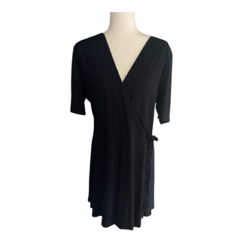 NWT-ASOS-BLACK FAUX WRAP DRESS-WOMENS SIZE 14